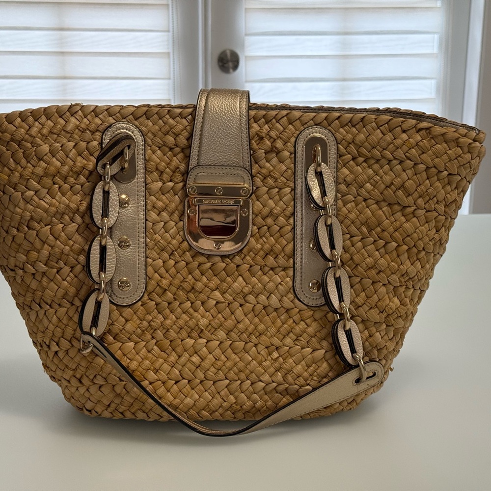 Michael Kors Woven Tan Tote with Gold Accents